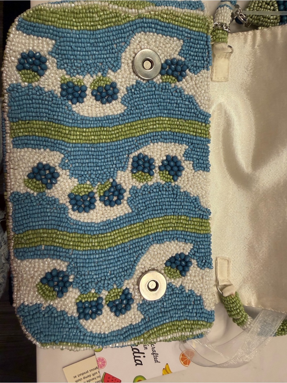 Beaded Floral Blue & Green Shoulder Bag - Picture 8 of 10